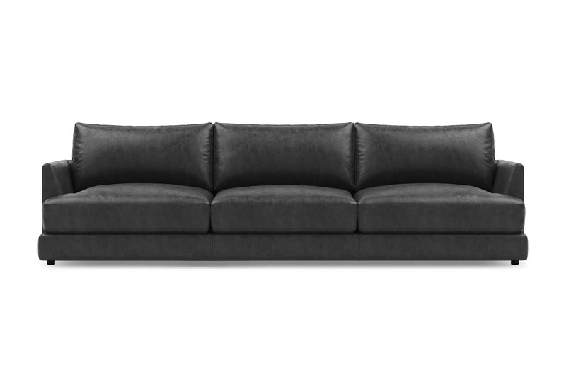 Valencia Serena Leather Three Seats Sectional Sofa, Black