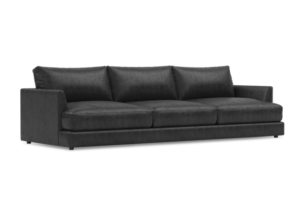 Valencia Serena Leather Three Seats Sectional Sofa, Black