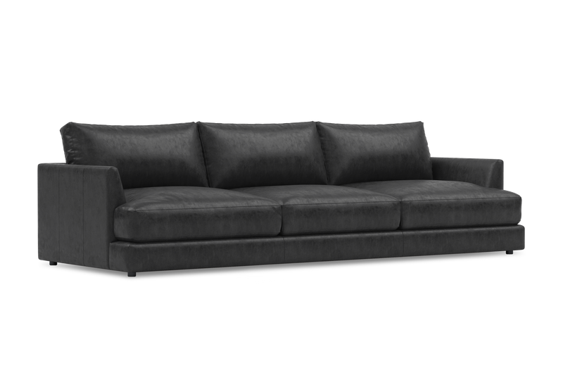 Valencia Serena Leather Three Seats Sectional Sofa, Black