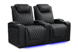 Valencia 2025 New Oslo Ultimate Luxury Leather Home Theater Seating Row of 2, Onyx with Silver Stitching