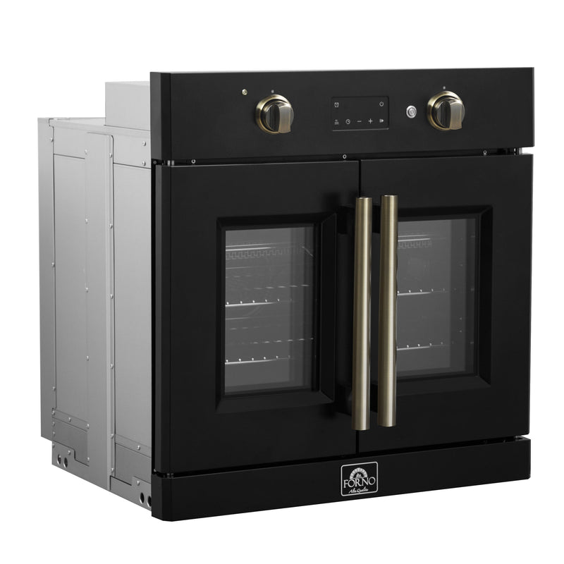 FORNO Asti 30" 3.58 cu. ft. French Door Electric Wall Oven with Air Fry, Self-Clean and Sous Vide in Black with Antique Brass Accents, FBOEL1333-30BLK