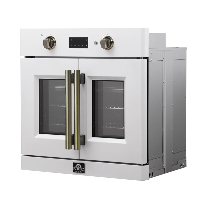 FORNO Asti 30" 3.58 cu. ft. French Door Electric Wall Oven with Air Fry, Self-Clean and Sous Vide in White with Antique Brass Accents, FBOEL1333-30WHT