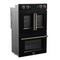 FORNO Asti 30" 7.36 cu. ft. French Door Double Electric Wall Oven with Air Fry, Self-Clean and Sous Vide in Black with Antique Brass Accents, FBOEL1340-30BLK