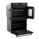 FORNO Asti 30" 7.36 cu. ft. French Door Double Electric Wall Oven with Air Fry, Self-Clean and Sous Vide in Black with Antique Brass Accents, FBOEL1340-30BLK