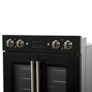 FORNO Asti 30" 7.36 cu. ft. French Door Double Electric Wall Oven with Air Fry, Self-Clean and Sous Vide in Black with Antique Brass Accents, FBOEL1340-30BLK