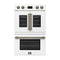 FORNO Asti 30" 7.36 cu. ft. French Door Double Electric Wall Oven with Air Fry, Self-Clean and Sous Vide in White with Antique Brass Accents, FBOEL1340-30WHT