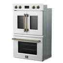 FORNO Asti 30" 7.36 cu. ft. French Door Double Electric Wall Oven with Air Fry, Self-Clean and Sous Vide in White with Antique Brass Accents, FBOEL1340-30WHT
