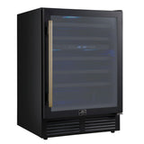 FORNO Bacchino 24" 51 Bottle 2 Zone Wine Cooler with LED Lighting and Triple Glass Door in Black with Antique Brass Accents, FWCDR6634-24KBLK
