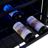 FORNO Bacchino 24" 51 Bottle 2 Zone Wine Cooler with LED Lighting and Triple Glass Door in Black with Antique Brass Accents, FWCDR6634-24KBLK
