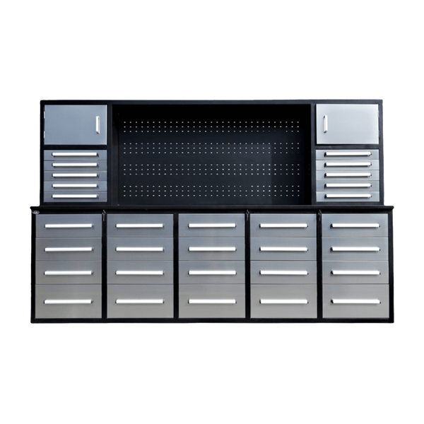 9.5ft Storage Workbench with 30 Drawers & 2 Cabinets