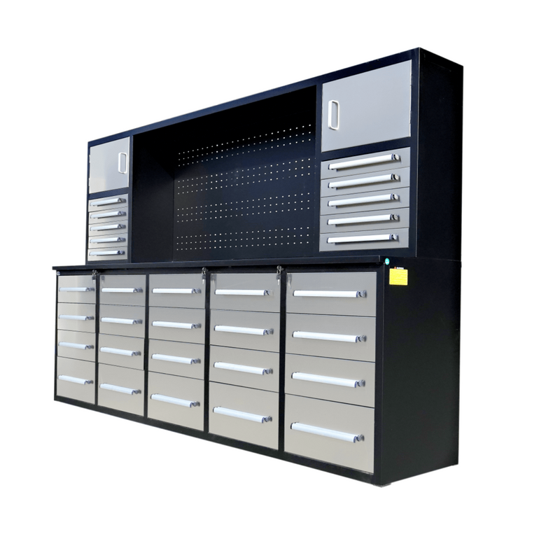 9.5ft Storage Workbench with 30 Drawers & 2 Cabinets