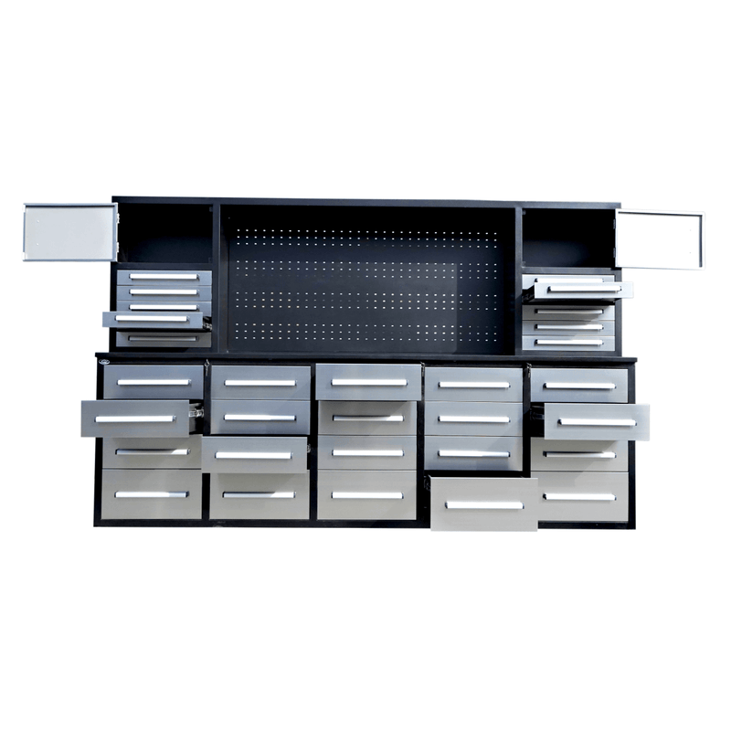 9.5ft Storage Workbench with 30 Drawers & 2 Cabinets