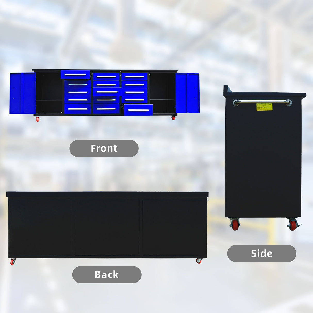 10ft 15-Drawer Storage Workbench with Wheels