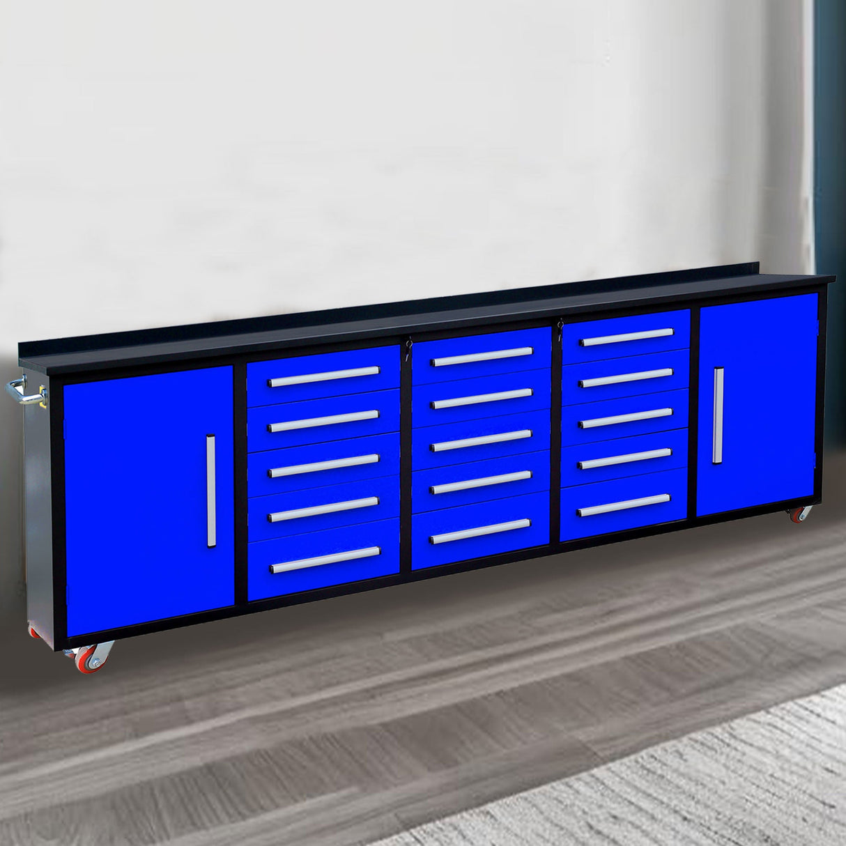 10ft 15-Drawer Storage Workbench with Wheels