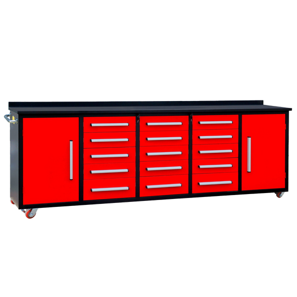 10ft 15-Drawer Storage Workbench with Wheels