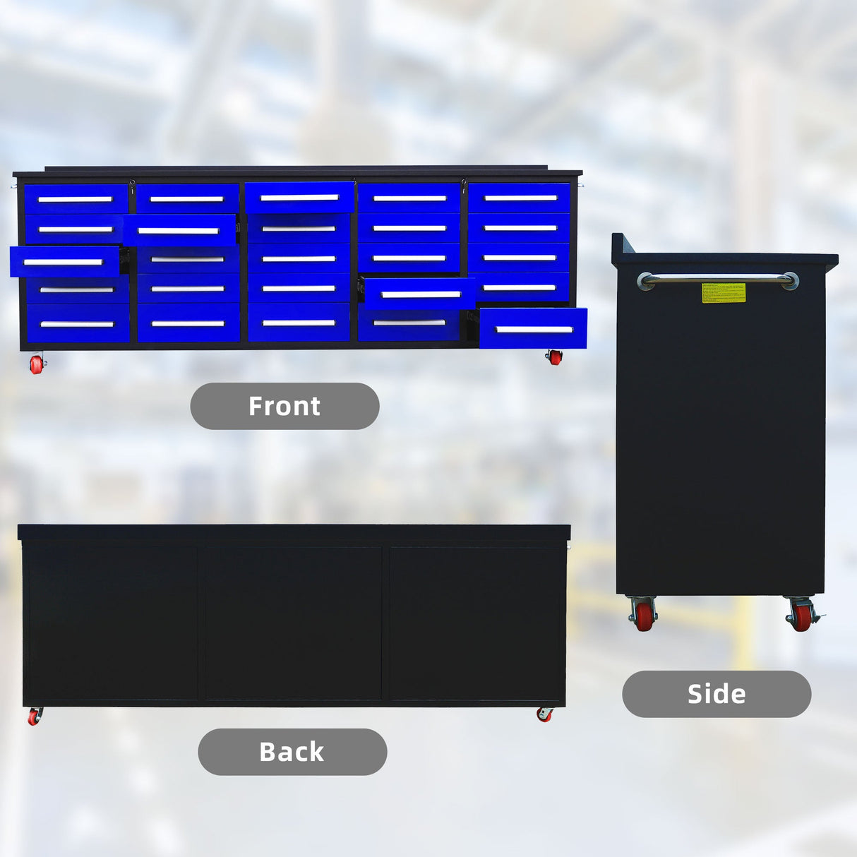 10ft 25-Drawer Storage Workbench with Wheels