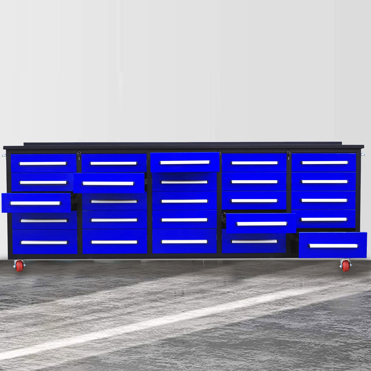 10ft 25-Drawer Storage Workbench with Wheels