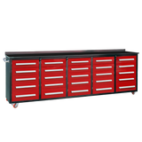 10ft 25-Drawer Storage Workbench with Wheels