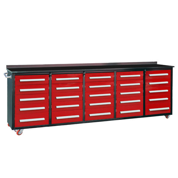 10ft 25-Drawer Storage Workbench with Wheels