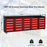 10ft 25-Drawer Storage Workbench with Wheels