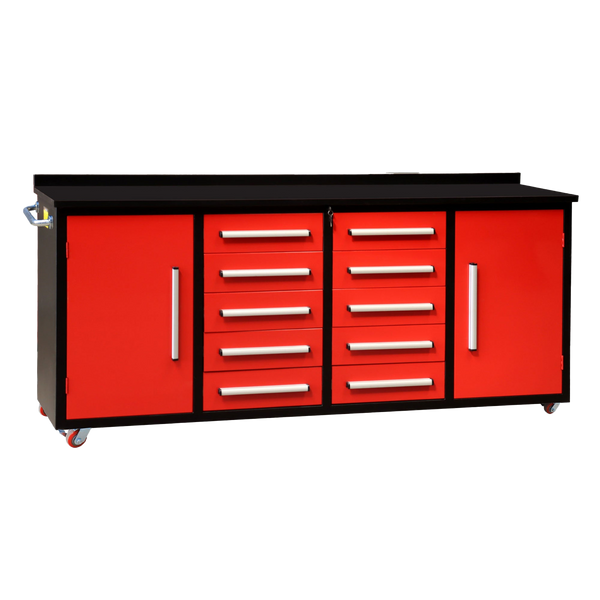 7ft 10-drawer Storage Workbench with Wheels