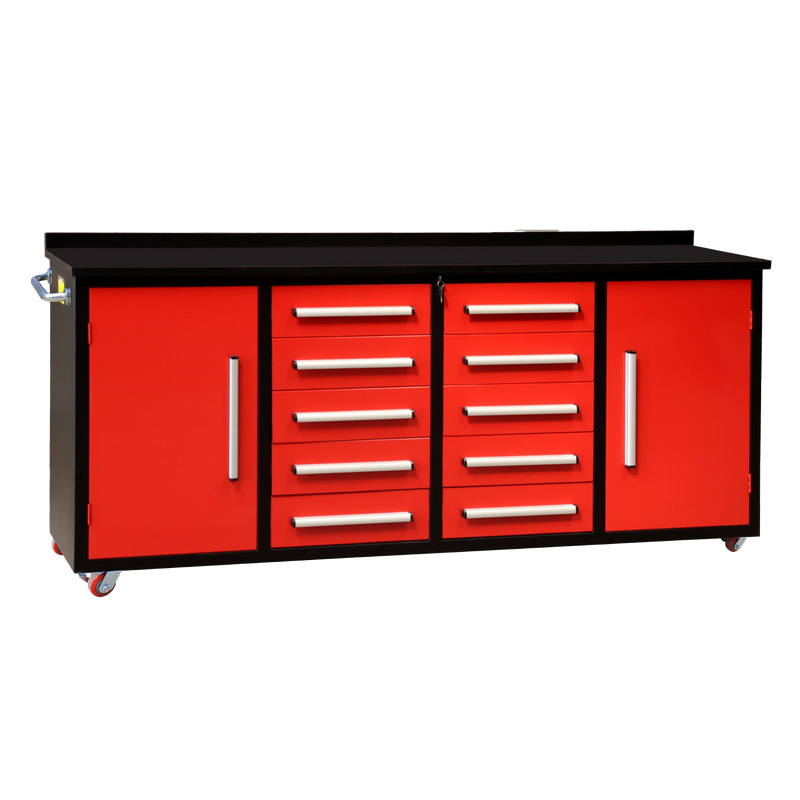 7ft 10-drawer Storage Workbench with Wheels