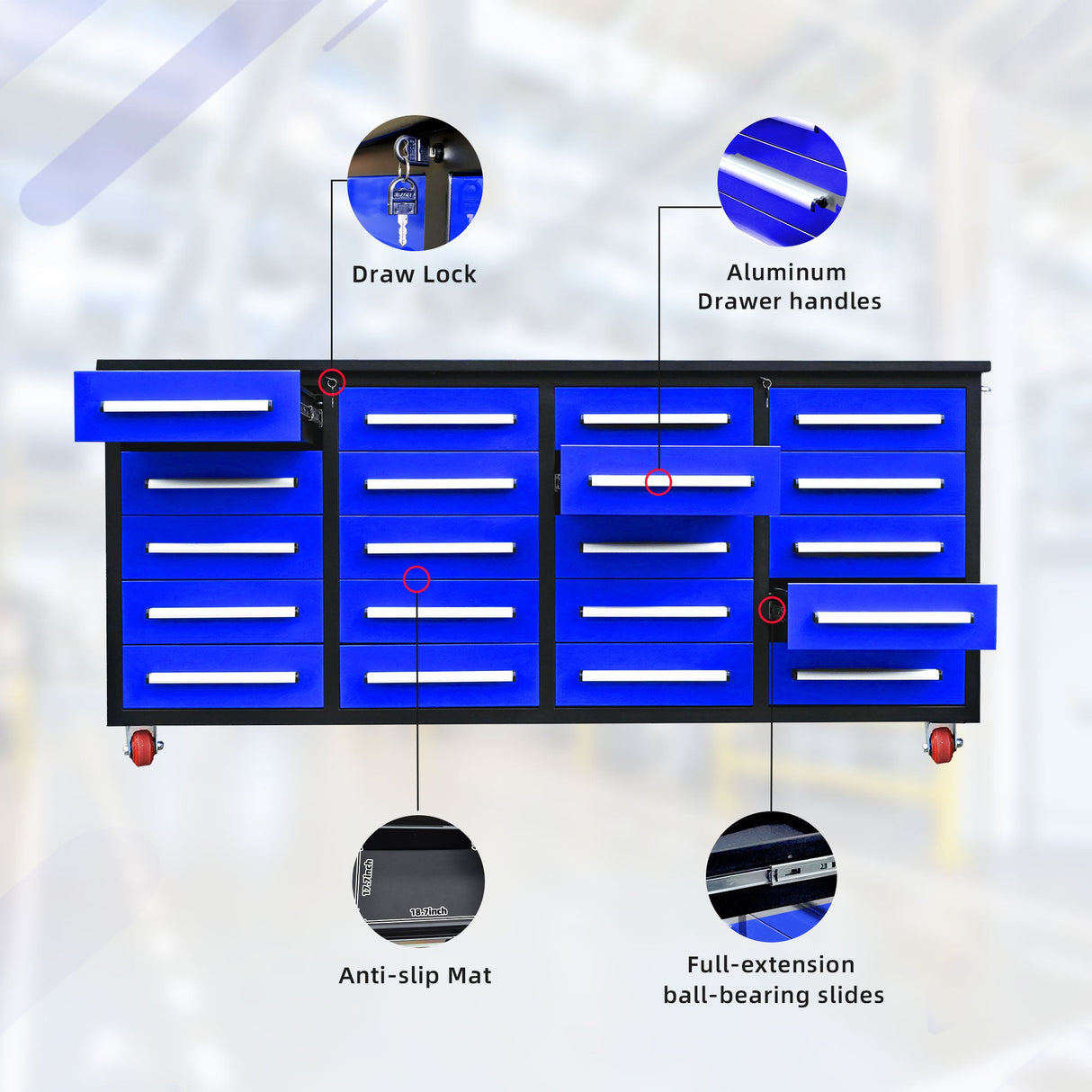 7ft 20-Drawer Storage Workbench with Wheels