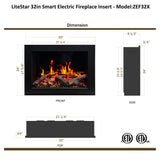2025 New LiteStar ZEF32X – 32-inch Smart Electric Fireplace Insert Multi-Flame Style | Breathing Logs | Smart App | 5 Unique Flame Colors | Adjustable Crackling Sounds