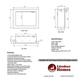 2025 New LiteStar ZEF32X – 32-inch Smart Electric Fireplace Insert Multi-Flame Style | Breathing Logs | Smart App | 5 Unique Flame Colors | Adjustable Crackling Sounds
