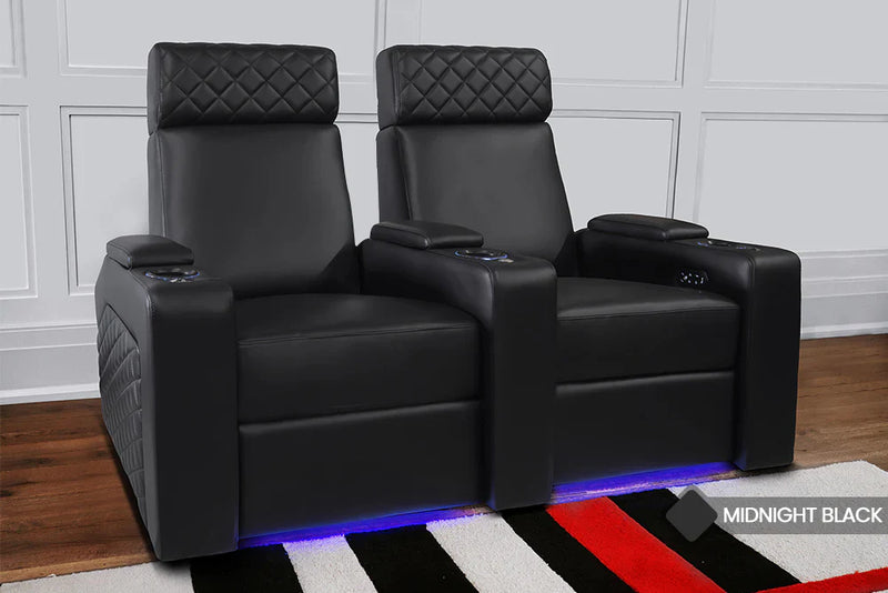 Valencia Zurich Leather Home Theater Seating Row of 4 Loveseat Right, Black