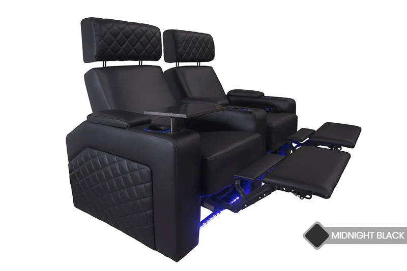 Valencia Zurich Leather Home Theater Seating Row of 3 Loveseat Left, Black