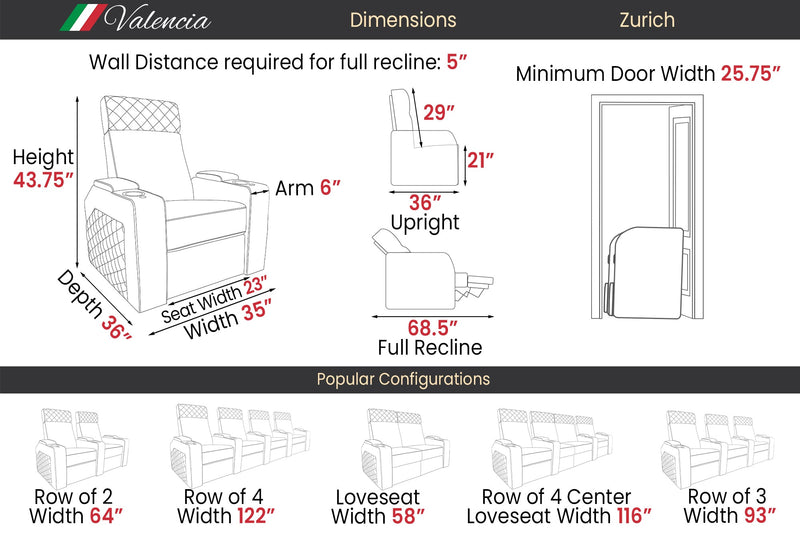 Valencia Zurich Leather Home Theater Seating Row of 2, Black