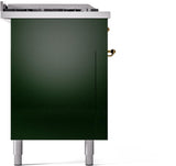ILVE Nostalgie II 60-Inch Natural Gas Dual Fuel Range with 7 Burners, Griddle, & French Top with Triple Glass Door Oven in Emerald Green with Brass Trim (UP60FSNMPEGG)
