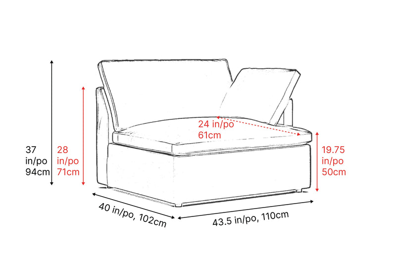 Valencia Isola Cloud Top Grain Leather Theater Lounge Modular Sofa Right Arm Piece, Black Color