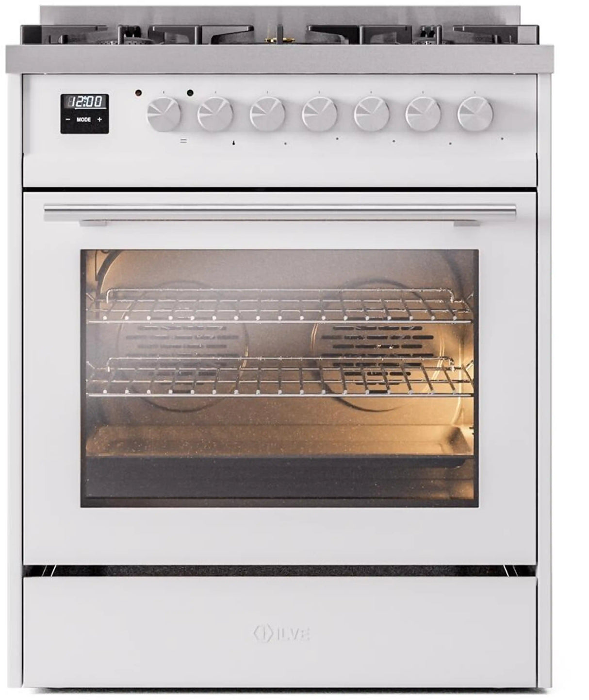 ILVE Professional Plus II 30-Inch Freestanding Natural Gas Dual Fuel Range with 5 Sealed Burner in White (UP30WMPWH)