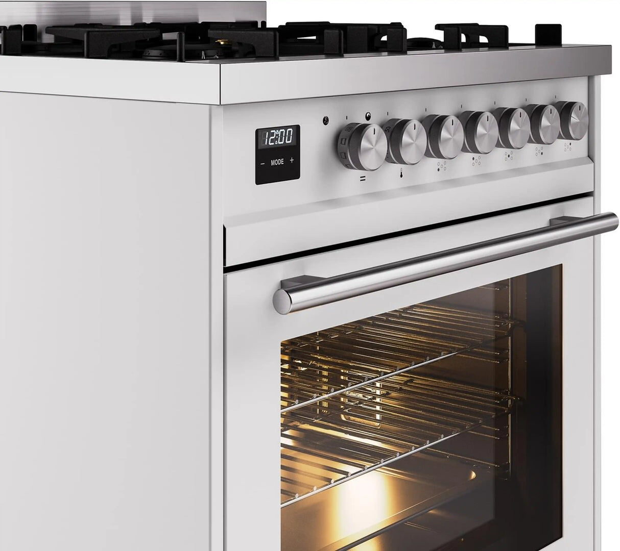 ILVE Professional Plus II 30-Inch Freestanding Natural Gas Dual Fuel Range with 5 Sealed Burner in White (UP30WMPWH)