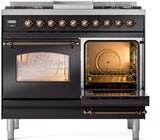 ILVE Nostalgie II 40-Inch Dual Fuel Freestanding Range in Glossy Black with Bronze Trim (UPD40FNMPBKBLP)