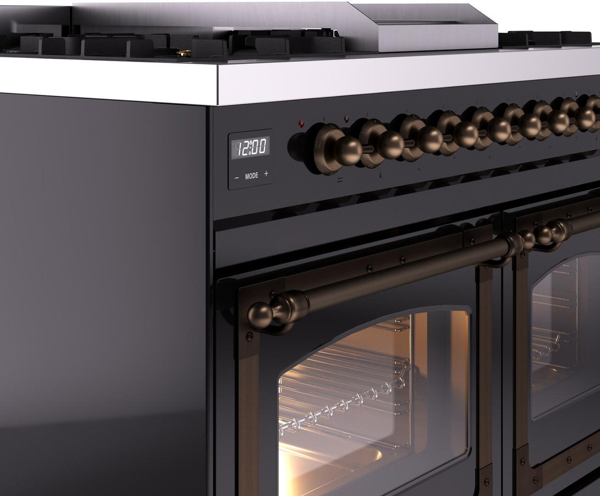 ILVE Nostalgie II 40-Inch Dual Fuel Freestanding Range in Glossy Black with Bronze Trim (UPD40FNMPBKBLP)