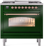 ILVE Nostalgie II 36-Inch Dual Fuel Freestanding Range in Emerald Green with Copper Trim (UP36FNMPEGPLP)
