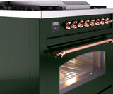 ILVE Nostalgie II 36-Inch Dual Fuel Freestanding Range in Emerald Green with Copper Trim (UP36FNMPEGPLP)
