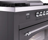 ILVE Nostalgie II 60-Inch Propane Gas Dual Fuel Range with 7 Burners, Griddle, & French Top with Triple Glass Door Oven in Matte Graphite with Chrome Trim (UP60FSNMPMGCLP)