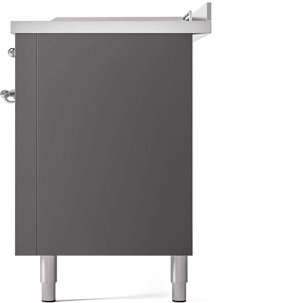 ILVE Nostalgie II 60-Inch Propane Gas Dual Fuel Range with 7 Burners, Griddle, & French Top with Triple Glass Door Oven in Matte Graphite with Chrome Trim (UP60FSNMPMGCLP)