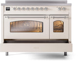 ILVE Nostalgie II 48-Inch Freestanding Electric Induction Range in Antique White with Chrome Trim (UPI486NMPAWC)