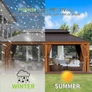 [12x20FT] AXN Premium Large Aluminum Hardtop Gazebo W/ Netting, Privacy Curtains And Wood Grain Finish (SAK58374)