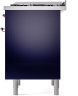 ILVE Nostalgie II 36-Inch Dual Fuel Freestanding Range in Midnight Blue with Copper Trim (UP36FNMPMBPLP)
