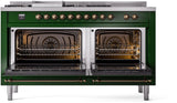 ILVE Nostalgie II 60-inch Propane Gas Dual Fuel Range with 7 Burners, Griddle, & French Top with Triple Glass Door Oven in Emerald Green with Bronze Trim (UP60FSNMPEGBLP)