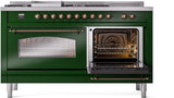 ILVE Nostalgie II 60-inch Propane Gas Dual Fuel Range with 7 Burners, Griddle, & French Top with Triple Glass Door Oven in Emerald Green with Bronze Trim (UP60FSNMPEGBLP)