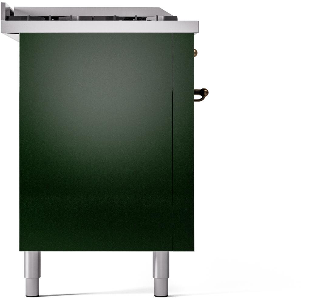 ILVE Nostalgie II 60-inch Propane Gas Dual Fuel Range with 7 Burners, Griddle, & French Top with Triple Glass Door Oven in Emerald Green with Bronze Trim (UP60FSNMPEGBLP)