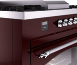 ILVE Nostalgie II 60-Inch Dual Fuel Range with 7 Burners, Griddle, & French Top with Triple Glass Door Oven in Burgundy with Chrome Trim (UP60FSNMPBUC)