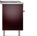 ILVE Nostalgie II 60-Inch Dual Fuel Range with 7 Burners, Griddle, & French Top with Triple Glass Door Oven in Burgundy with Chrome Trim (UP60FSNMPBUC)